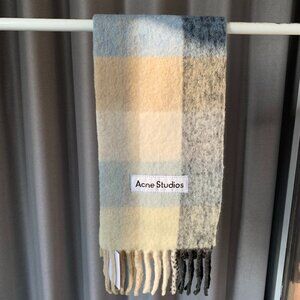 Acne Studios Oversized Wool Blend Scarf Blue Gray Neutral